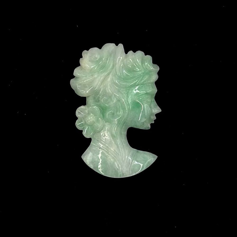 OOAK Vintage Carved Green White Jadeite Cameo (Loose Standard Pendant/Brooch Sz)